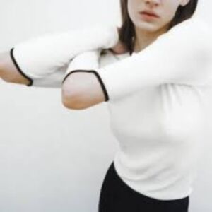 Zara Cut Out Top Small White Long Sleeve Elbow Ribbed Stretch Crew Black 1191